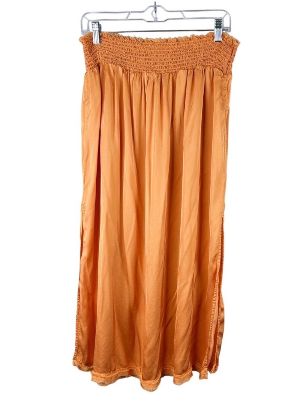 Aerie Burnt Orange Smocked Waist Maxi Skirt XL Satin Feel Boho Festival